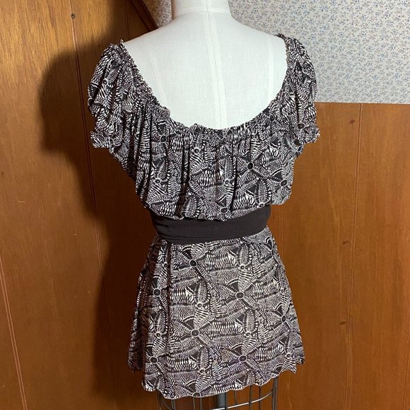 Max Studio Brown Pattern Size Small Blouson Style Blouse Top - Picture 4 of 9